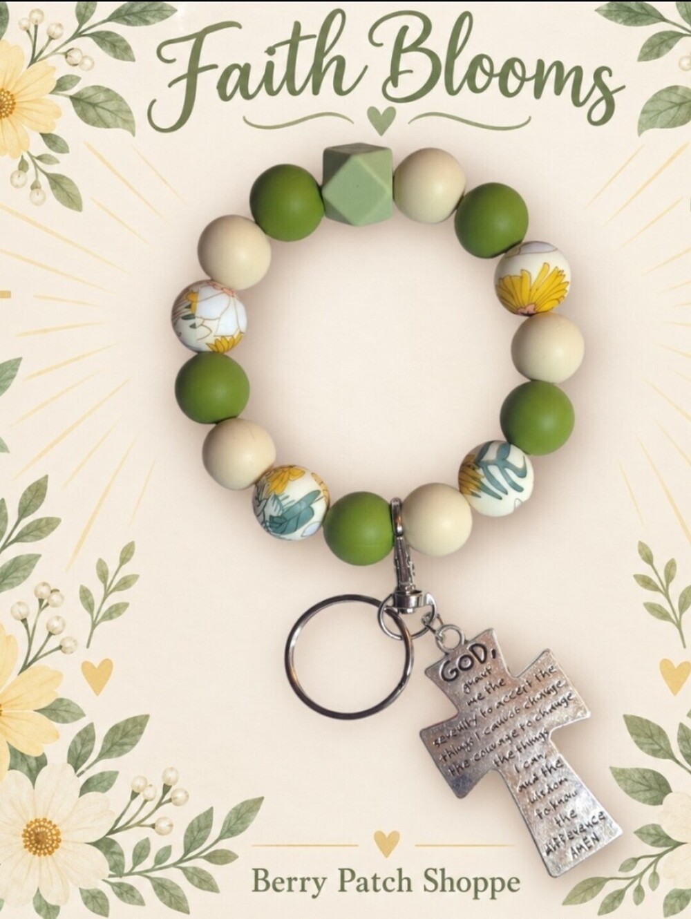 Christian Faith Serenity Prayer Cross Keychain